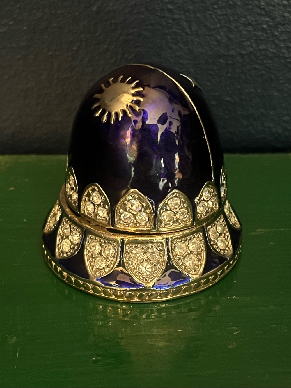 Celestial Blue Enamel Rhinestones Small Trinket Box Moody Whimsical Witchy Decor